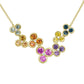 14K  Multi Color Sapphire & Diamond Flower Cluster Necklace