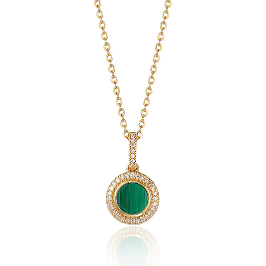 Malachite And Diamond Halo Necklace