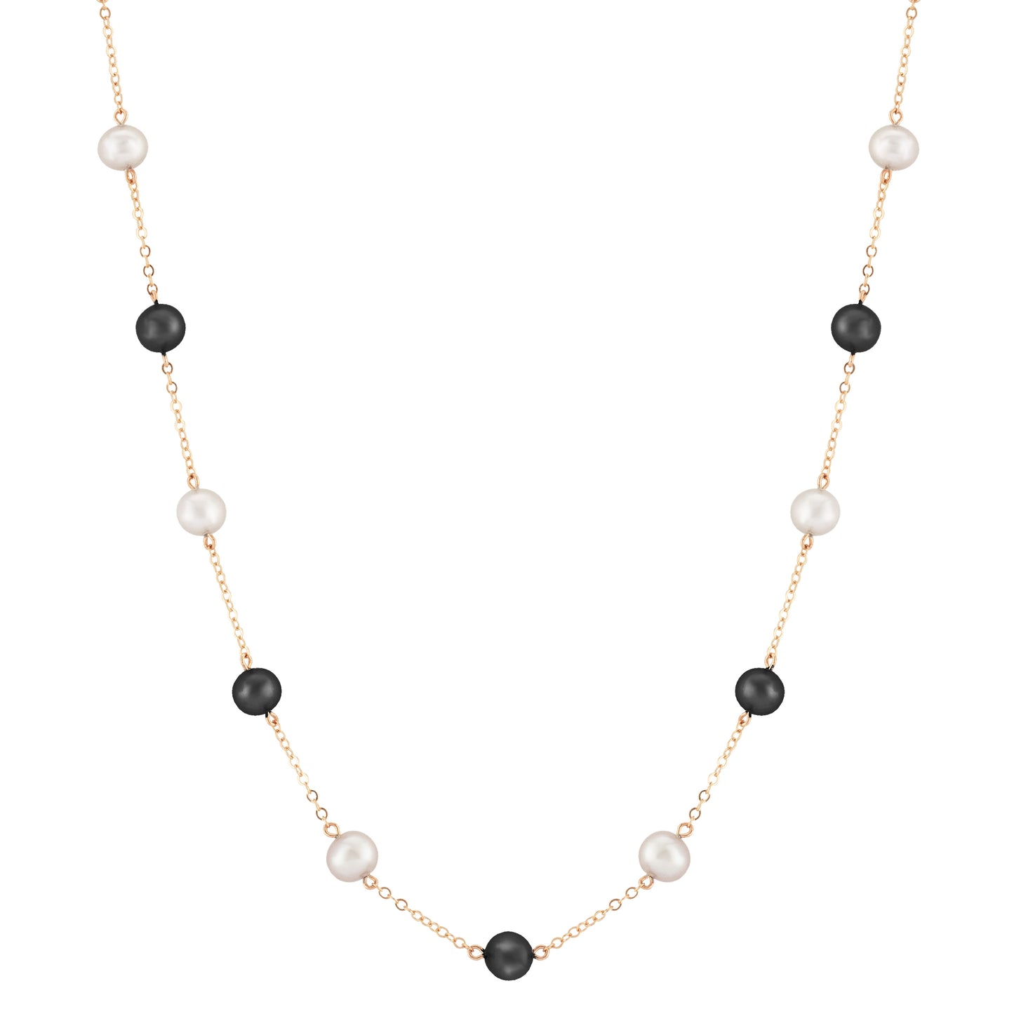 14K Black Onyx with Pearl Station Necklace