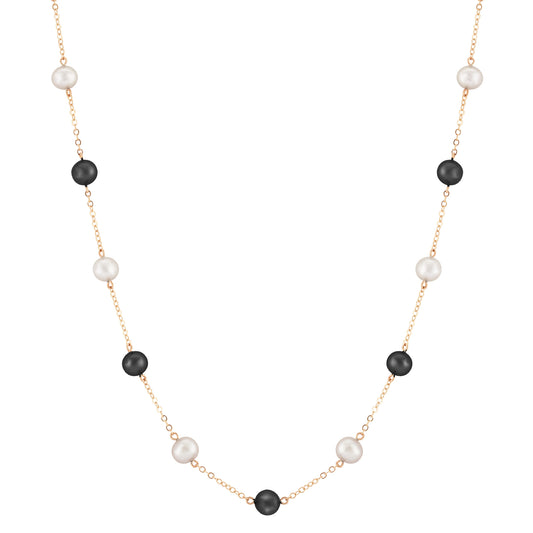 14K Black Onyx with Pearl Station Necklace