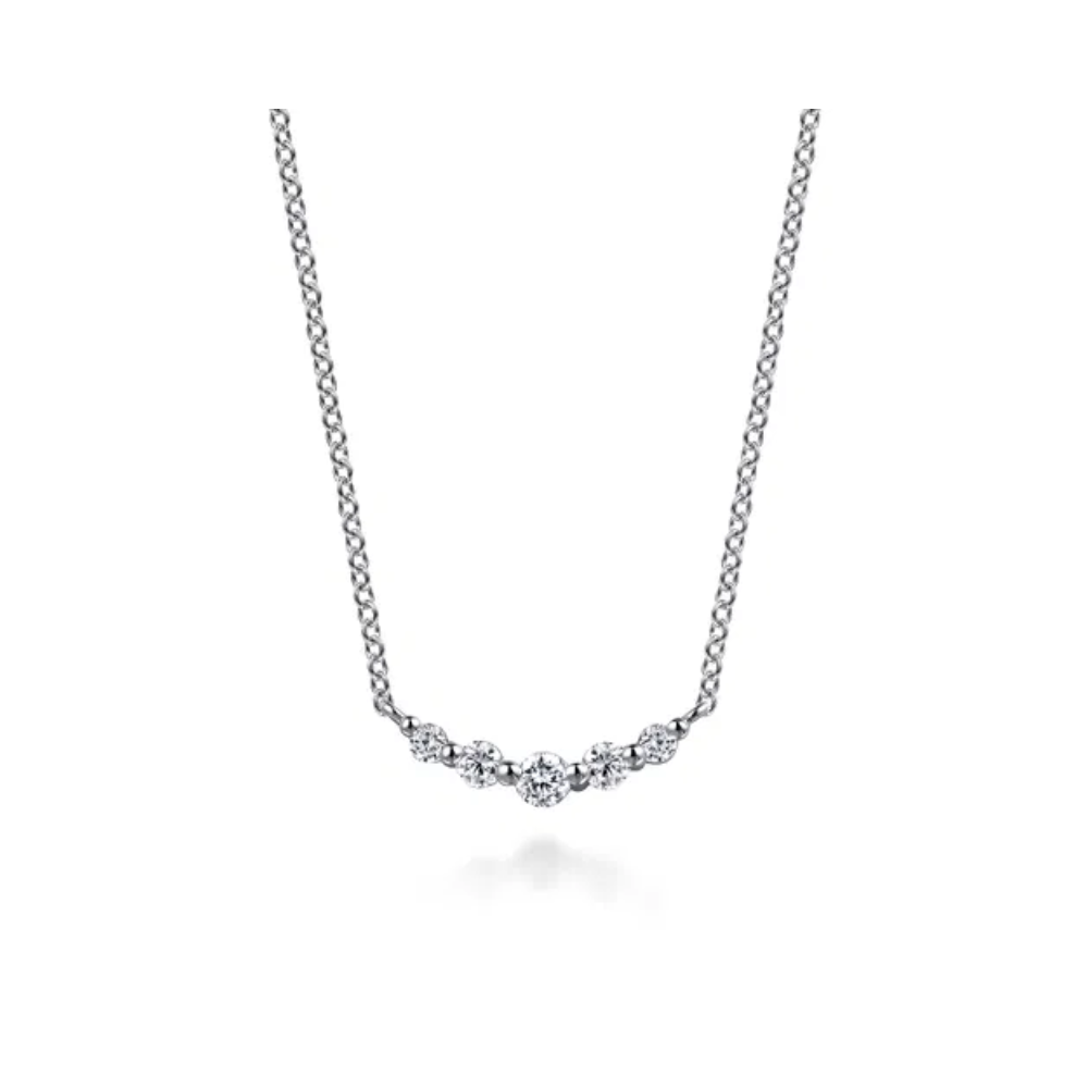 Bar Necklace Curved 14K White Gold White Sapphire