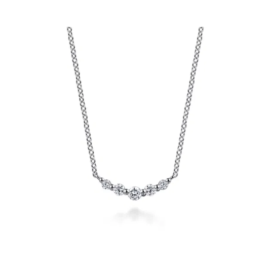 Bar Necklace Curved 14K White Gold White Sapphire