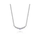 Bar Necklace Curved 14K White Gold White Sapphire