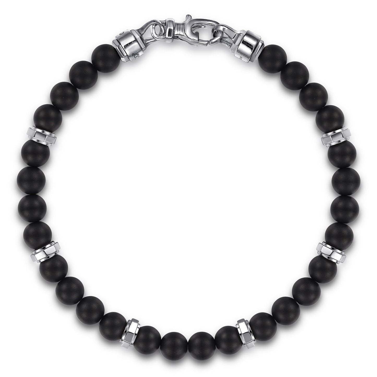 Sterling Silver & Black Titanium 8mm Bead Men's Bracelet