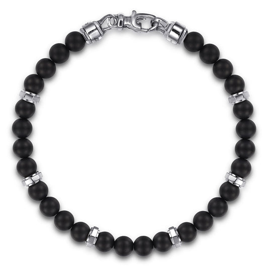 Sterling Silver & Black Titanium 8mm Bead Men's Bracelet