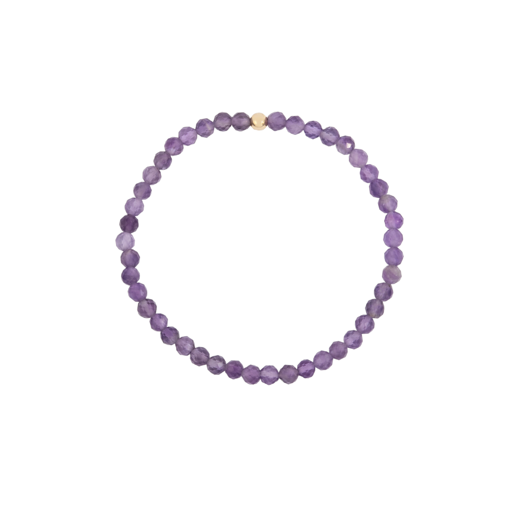 4MM Amethyst February Birthstone Beaded Bracelet - 7"