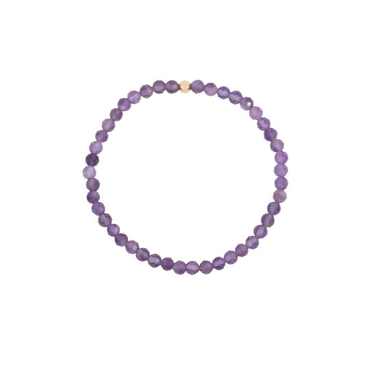 4MM Amethyst February Birthstone Beaded Bracelet - 7"