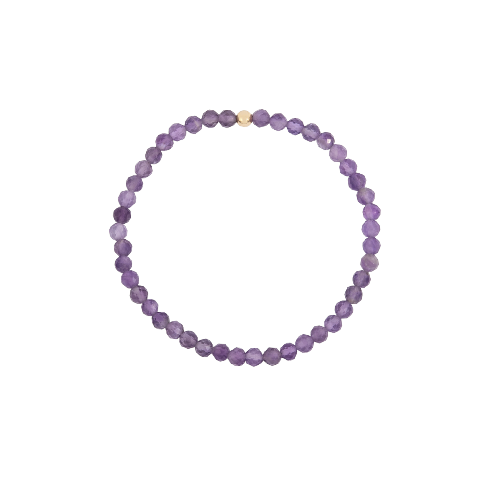 4MM Amethyst February Birthstone Beaded Bracelet - 7"
