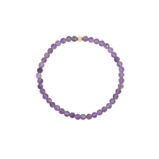 4MM Amethyst February Birthstone Beaded Bracelet - 7"