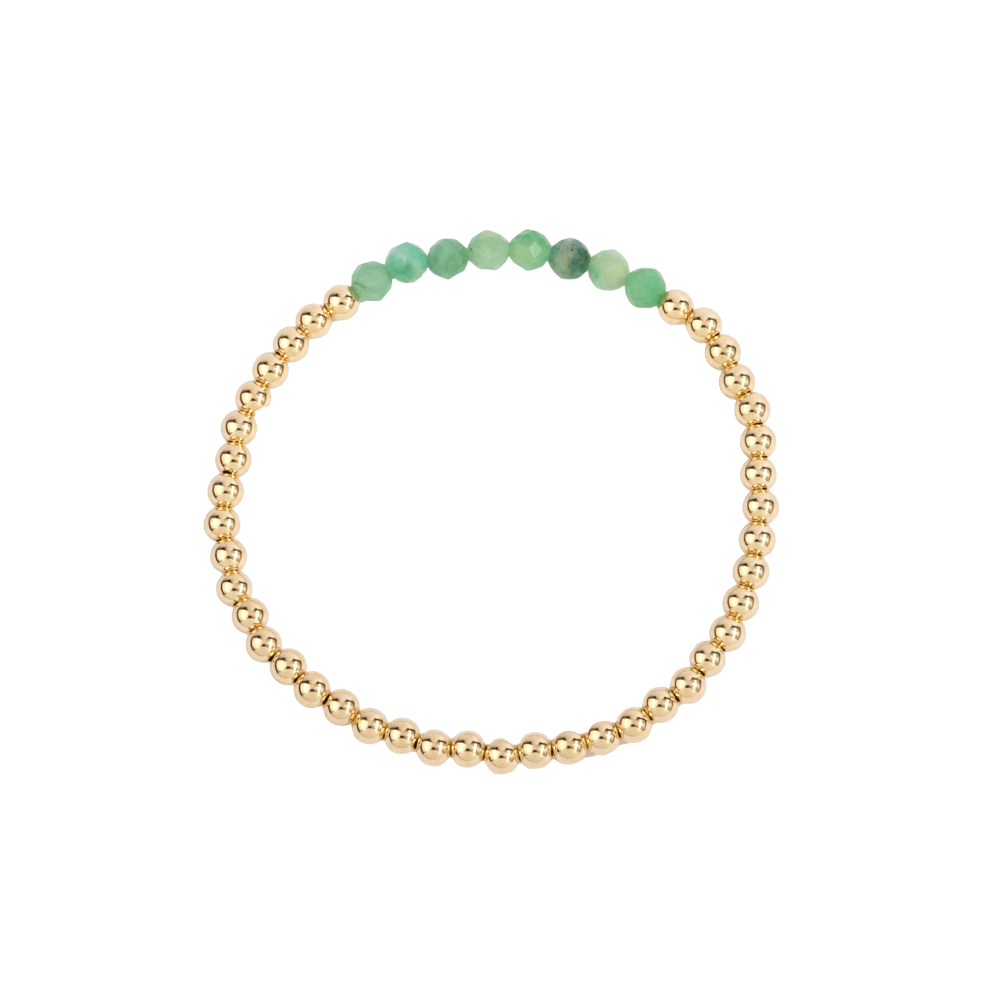 4MM Emerald May Birthstone Bar Gold Filled Beaded Bracelet - 7"