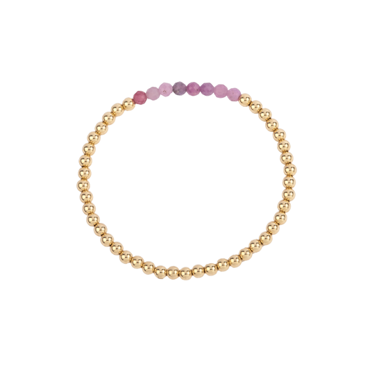 4MM Ruby July Birthstone Bar Gold Filled Beaded Bracelet - 7"