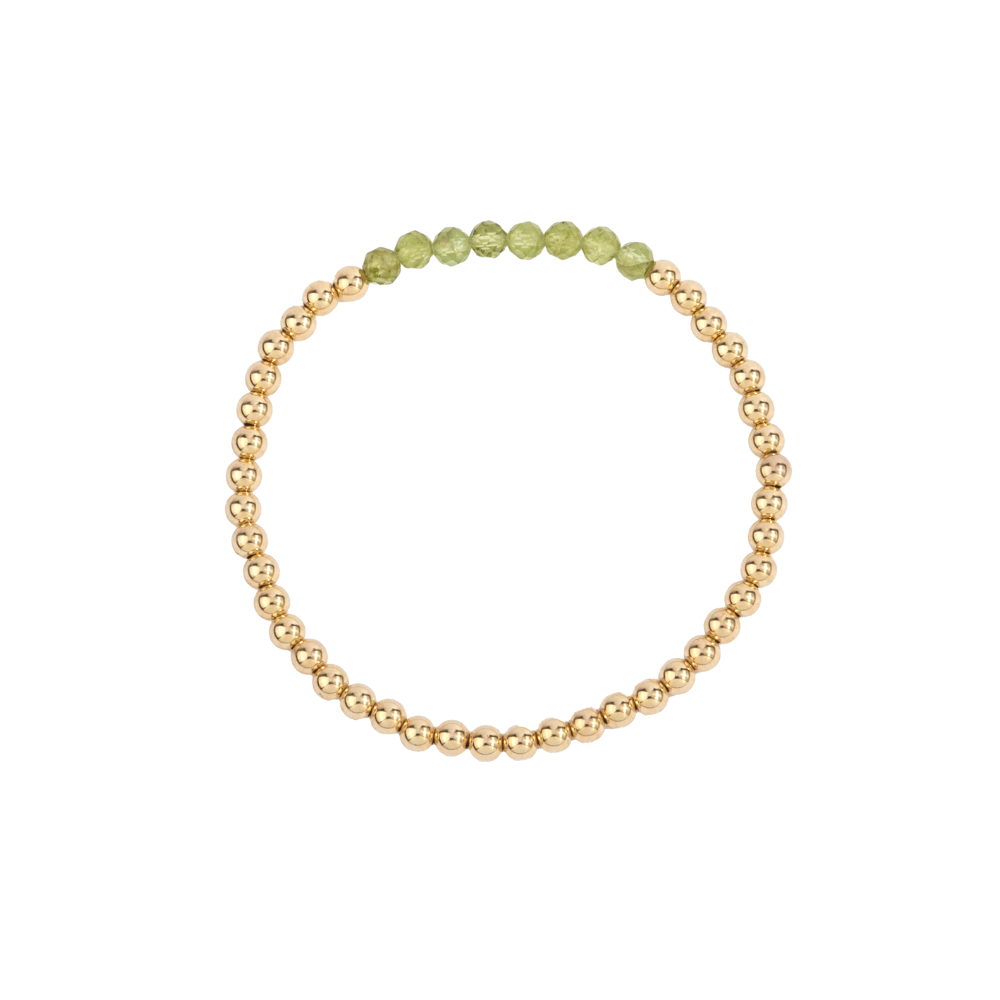 4MM Peridot August Birthstone Bar Gold Filled Beaded Bracelet - 7"