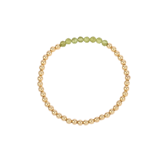 4MM Peridot August Birthstone Bar Gold Filled Beaded Bracelet - 7"