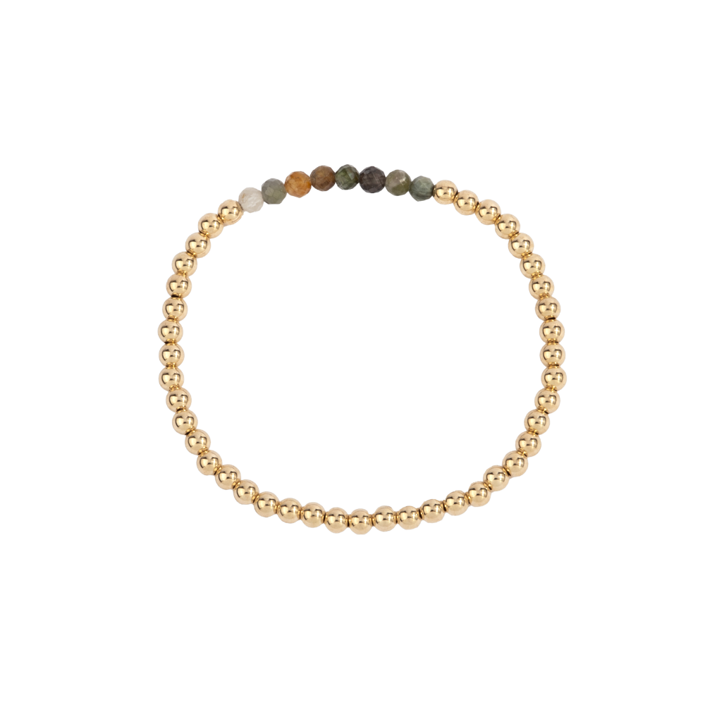 4MM Tourmaline October Birthstone Bar Gold Filled Beaded Bracelet - 7"