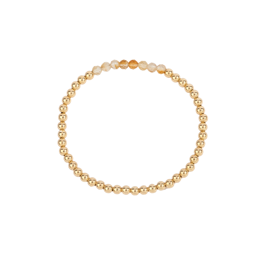 4MM Citrine November Birthstone Bar Gold Filled Beaded Bracelet - 7"