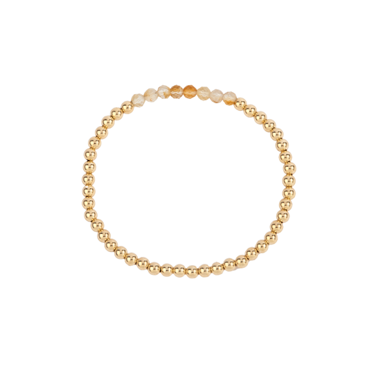 4MM Citrine November Birthstone Bar Gold Filled Beaded Bracelet - 7"