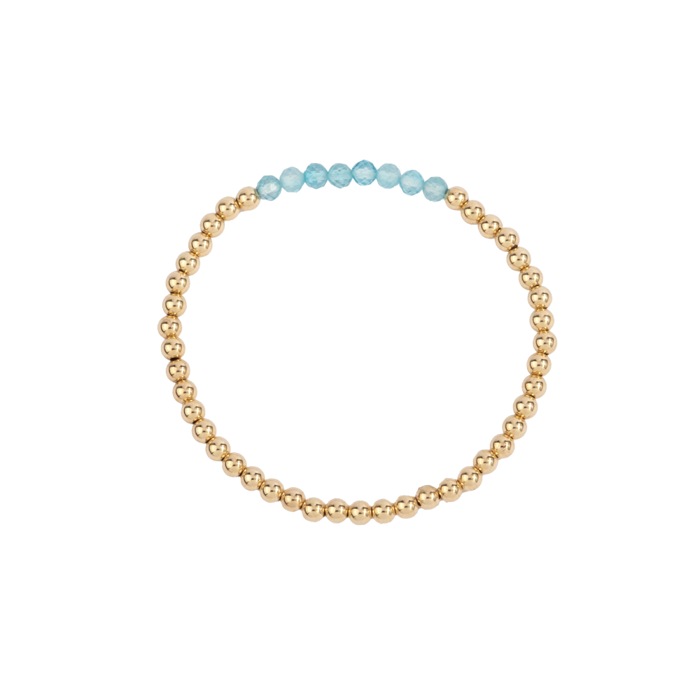 4MM Blue Topaz December Birthstone Gold Filled Beaded Bracelet - 7"