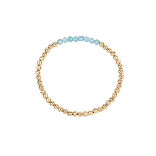 4MM Blue Topaz December Birthstone Gold Filled Beaded Bracelet - 7"