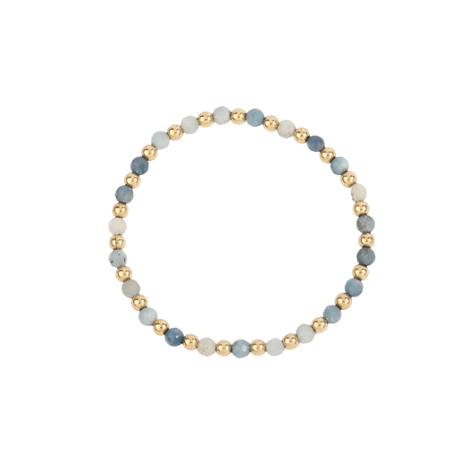 4MM Aquamarine & 14K Gold Filled Harmony Gemstone Beaded Bracelet - 7"
