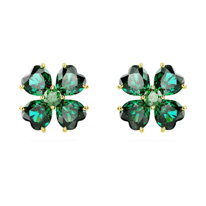 Swarovski Idyllia Yellow Gold Tone Green Clover Earrings