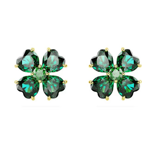 Swarovski Idyllia Yellow Gold Tone Green Clover Earrings