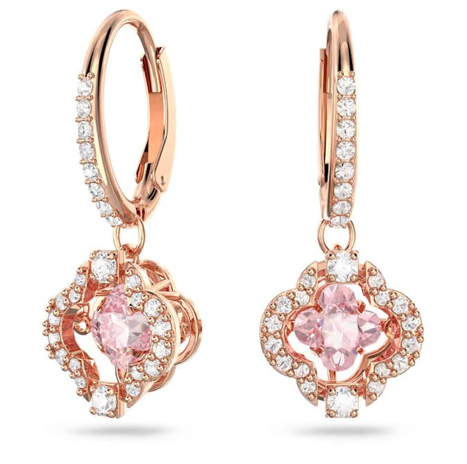 Swarovski Rose Gold Tone Sparkling Glover Earrings with Pink Stone