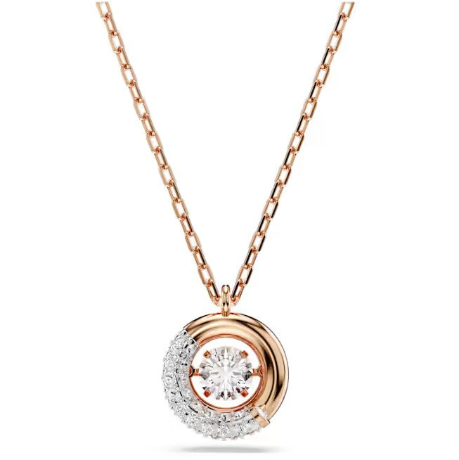 Swarovski Dextera Rose Gold Tone Circle Pendant with Clear Center Stone