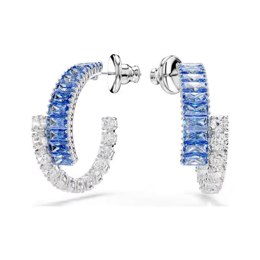 Matrix Open Hoop Blue & Clear Stone Earrings