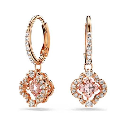 Swarovski Rose Gold Tone Sparkling Glover Earrings with Pink Stone