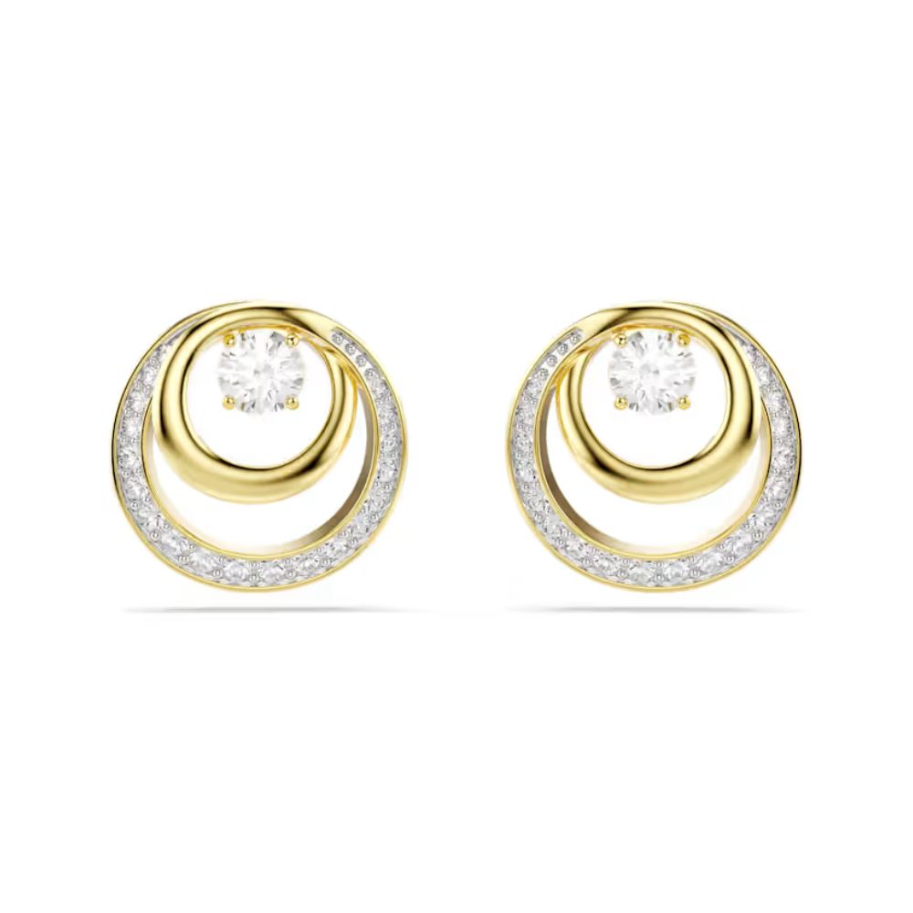 Hyperbola Yellow Gold Tone Triple Circle Earrings