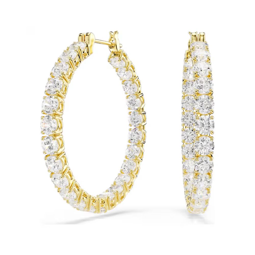 Matrix Yellow Gold Tone Hoop Earrings with Clear Stones