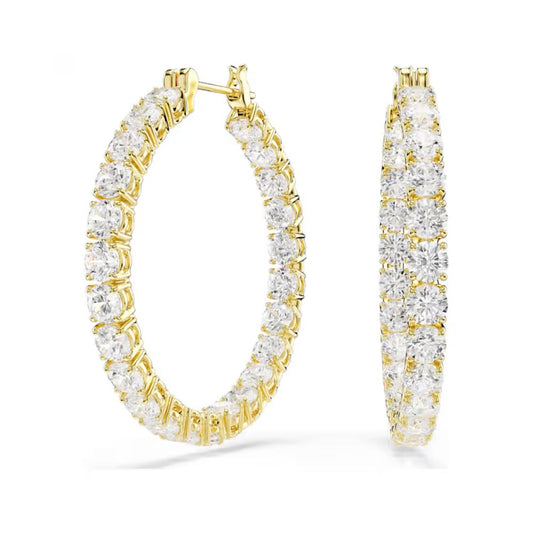 Matrix Yellow Gold Tone Hoop Earrings with Clear Stones