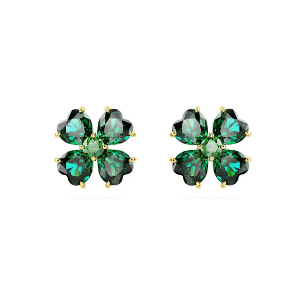 Idyllia Yellow Gold Tone Green Clover Earrings