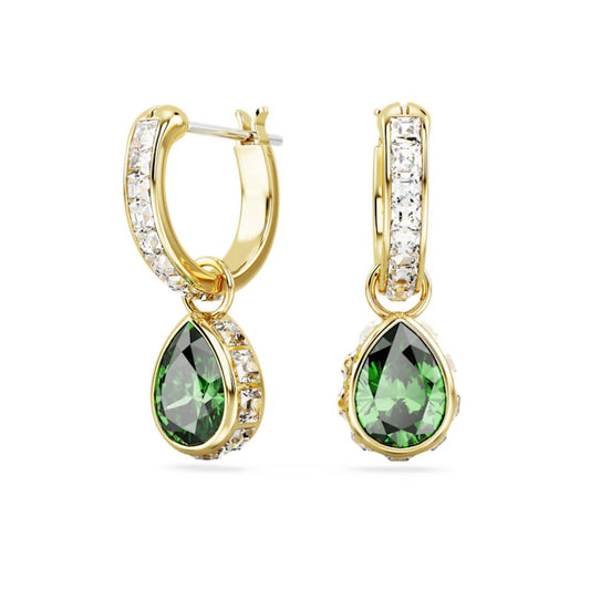 Swarovski Stilla Yellow Gold Tone Green & Clear Drop Earrings