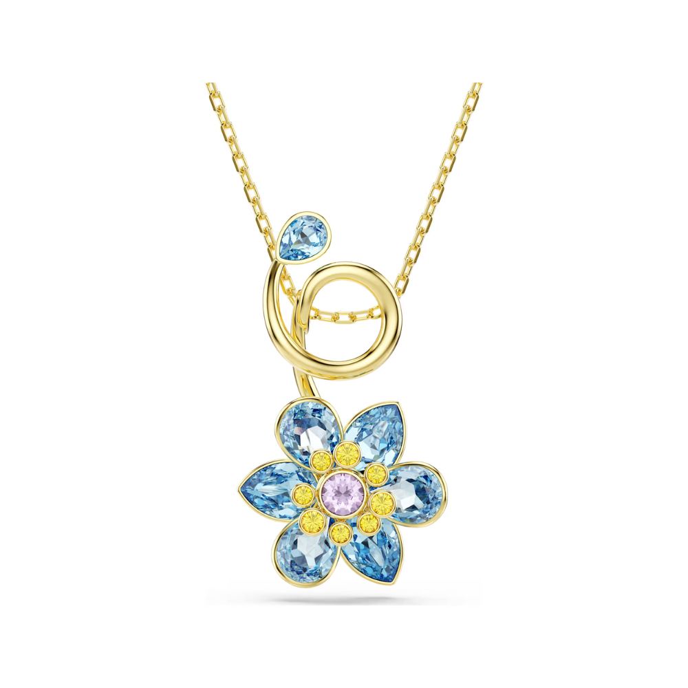 Idyllia Yellow Gold Tone Blue Flower Pendant