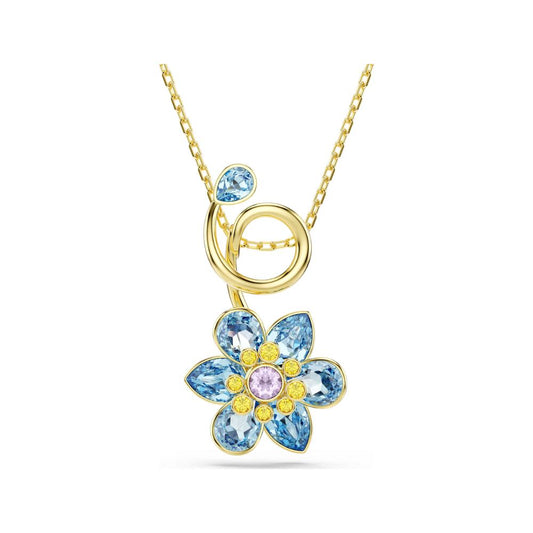 Idyllia Yellow Gold Tone Blue Flower Pendant