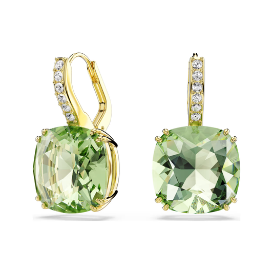 Millenia Yellow Gold Tone Light Green Stone Dangle Earrings