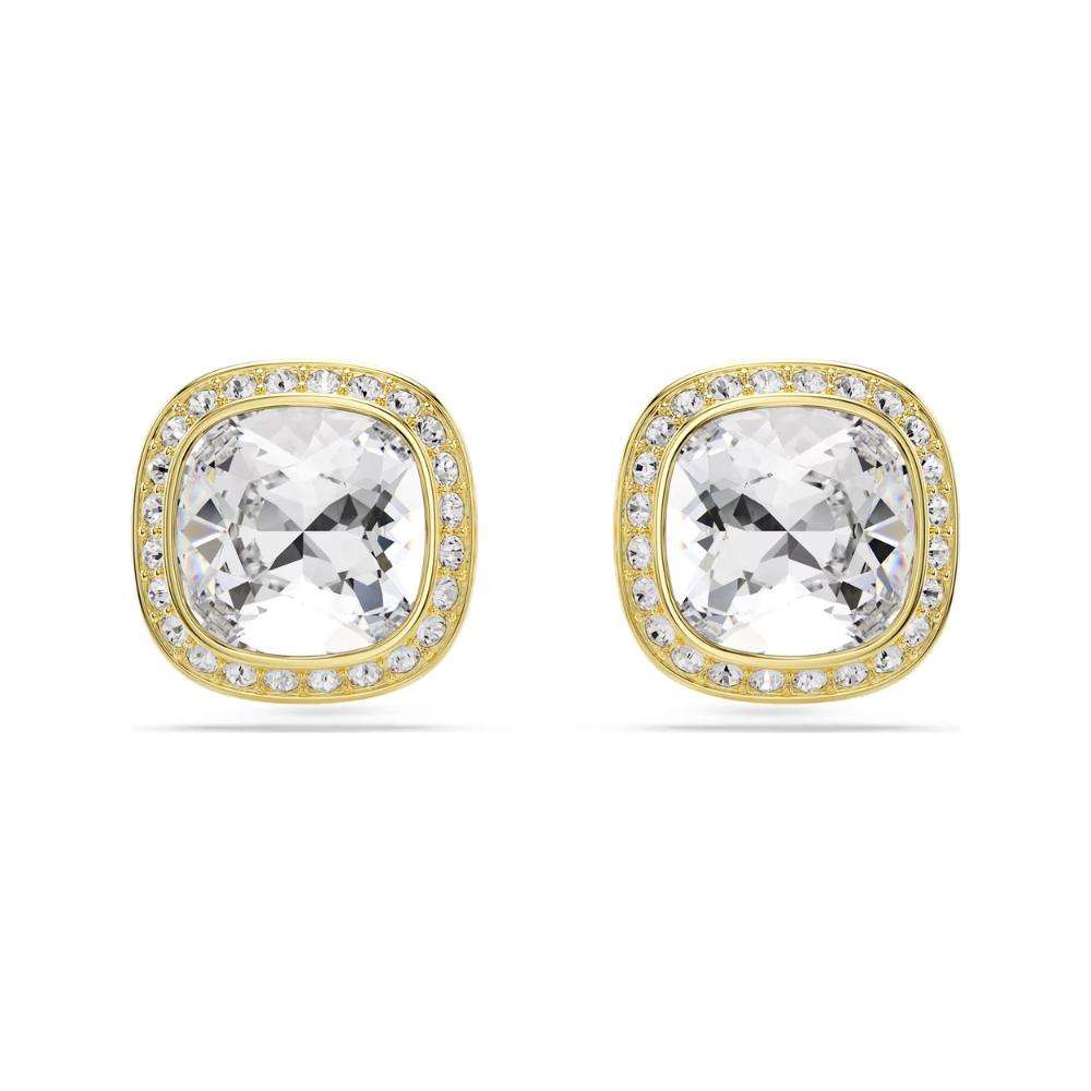 Una Yellow Gold Clear Stone Cushion Stud Earrings