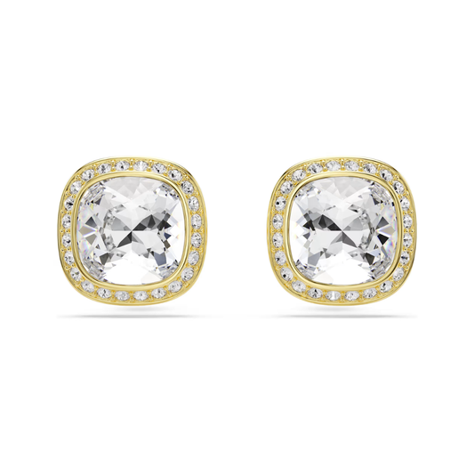 Una Yellow Gold Clear Stone Cushion Stud Earrings