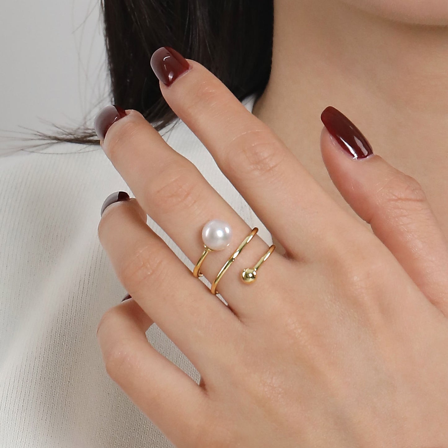 14K Yellow Gold Bujukan Beads And Freshwater Pearl Bypass Ring