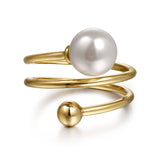 14K Yellow Gold Bujukan Beads And Freshwater Pearl Bypass Ring