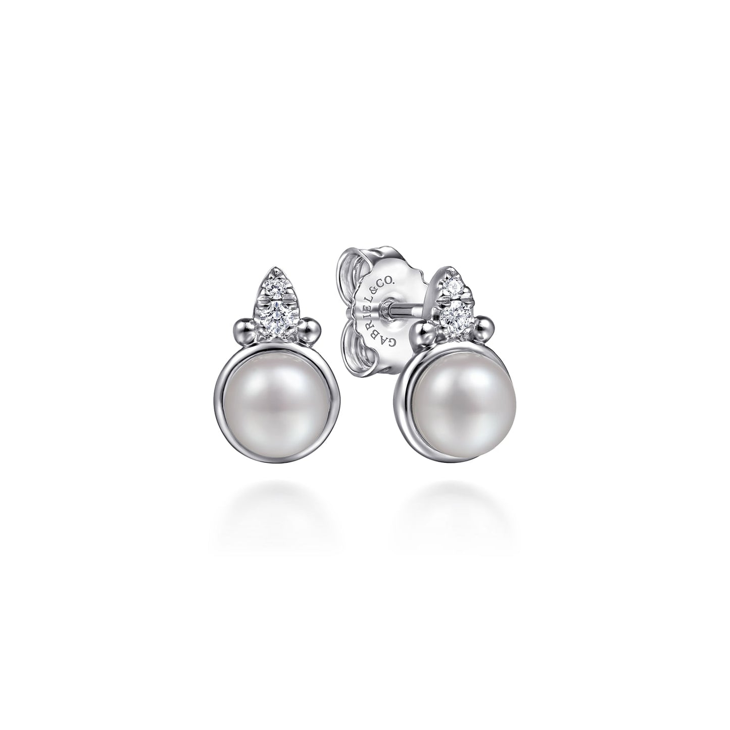Sterling Silver Diamond Bujukan Pearl Stud Earrings