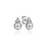 Sterling Silver Diamond Bujukan Pearl Stud Earrings