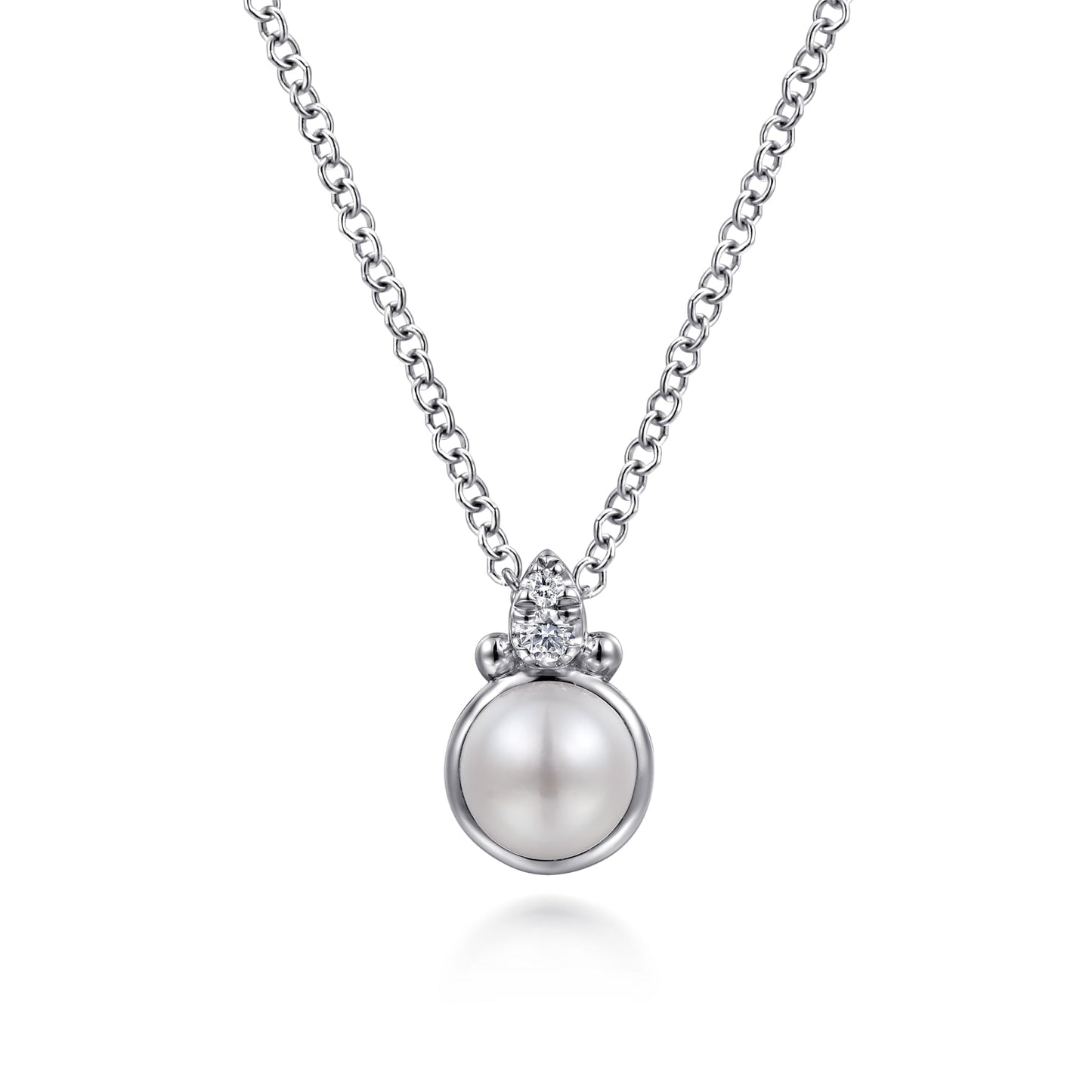 Sterling Silver Diamond Bujukan Pearl Pendant Necklace