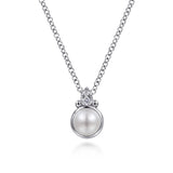 Sterling Silver Diamond Bujukan Pearl Pendant Necklace