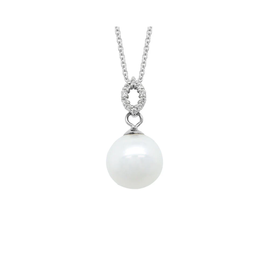 14K White Gold Pearl with Diamond Drop Pendant