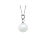 14K White Gold Pearl with Diamond Drop Pendant