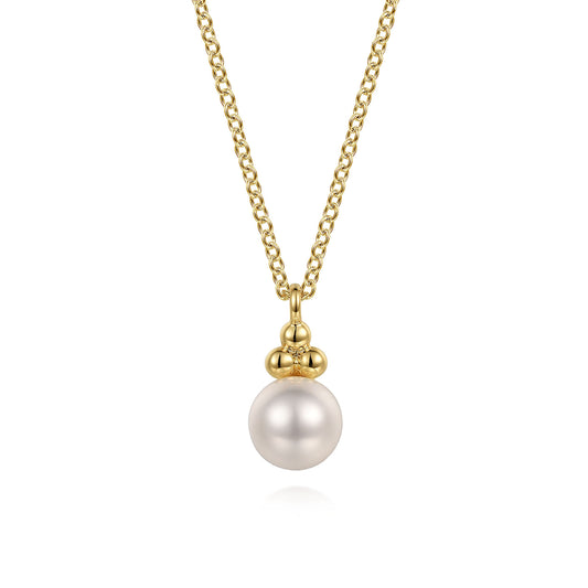 14K Yellow Gold Freshwater Pearl Bujukan Drop Pendant Necklace