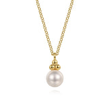 14K Yellow Gold Freshwater Pearl Bujukan Drop Pendant Necklace