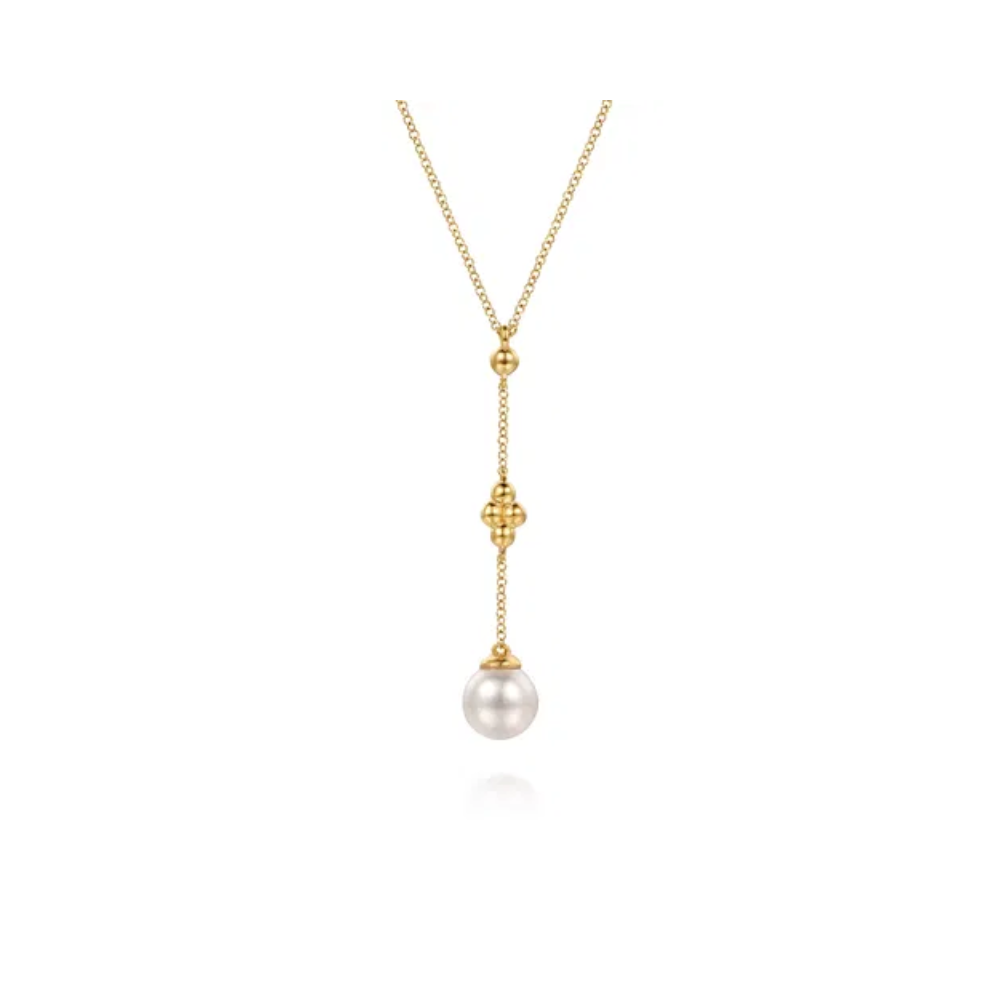 14K Clover Bujukan Freshwater Pearl Drop Necklace